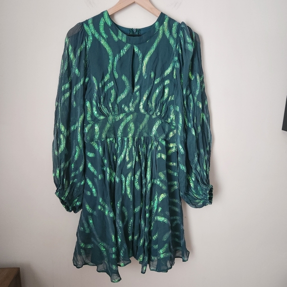 NWT Oliphant | Balloon Waisted Mini Dress in Aurora Teal - Size S - Picture 2 of 12